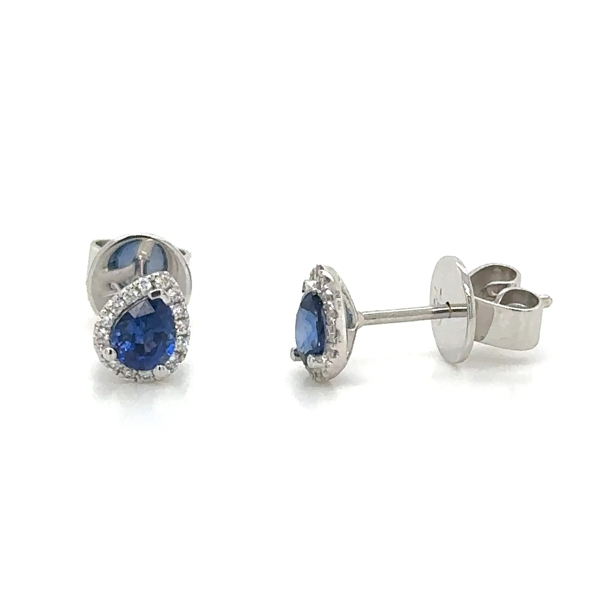 0.58ct tw Pear Shape Blue Sapphire Diamond Stud Earrings