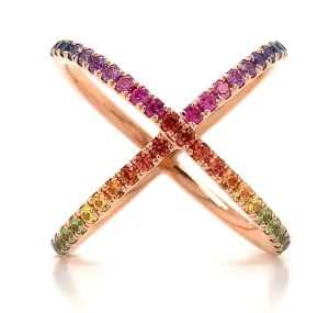 0.72carat Rainbow Sapphire  Criss-Cross Rose Gold Ring