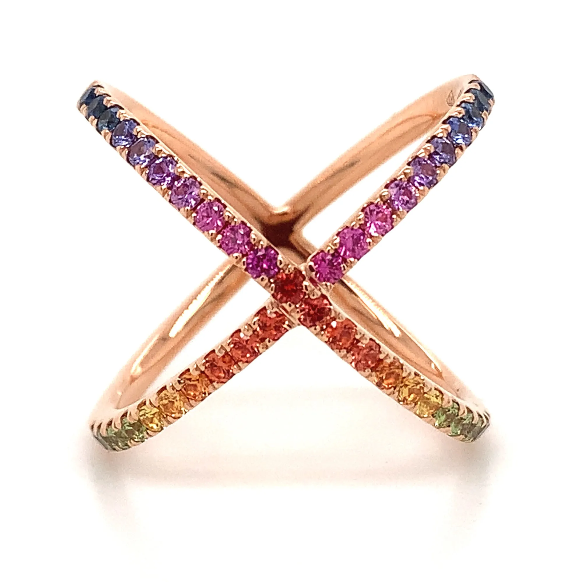 0.72carat Rainbow Sapphire  Criss-Cross Rose Gold Ring