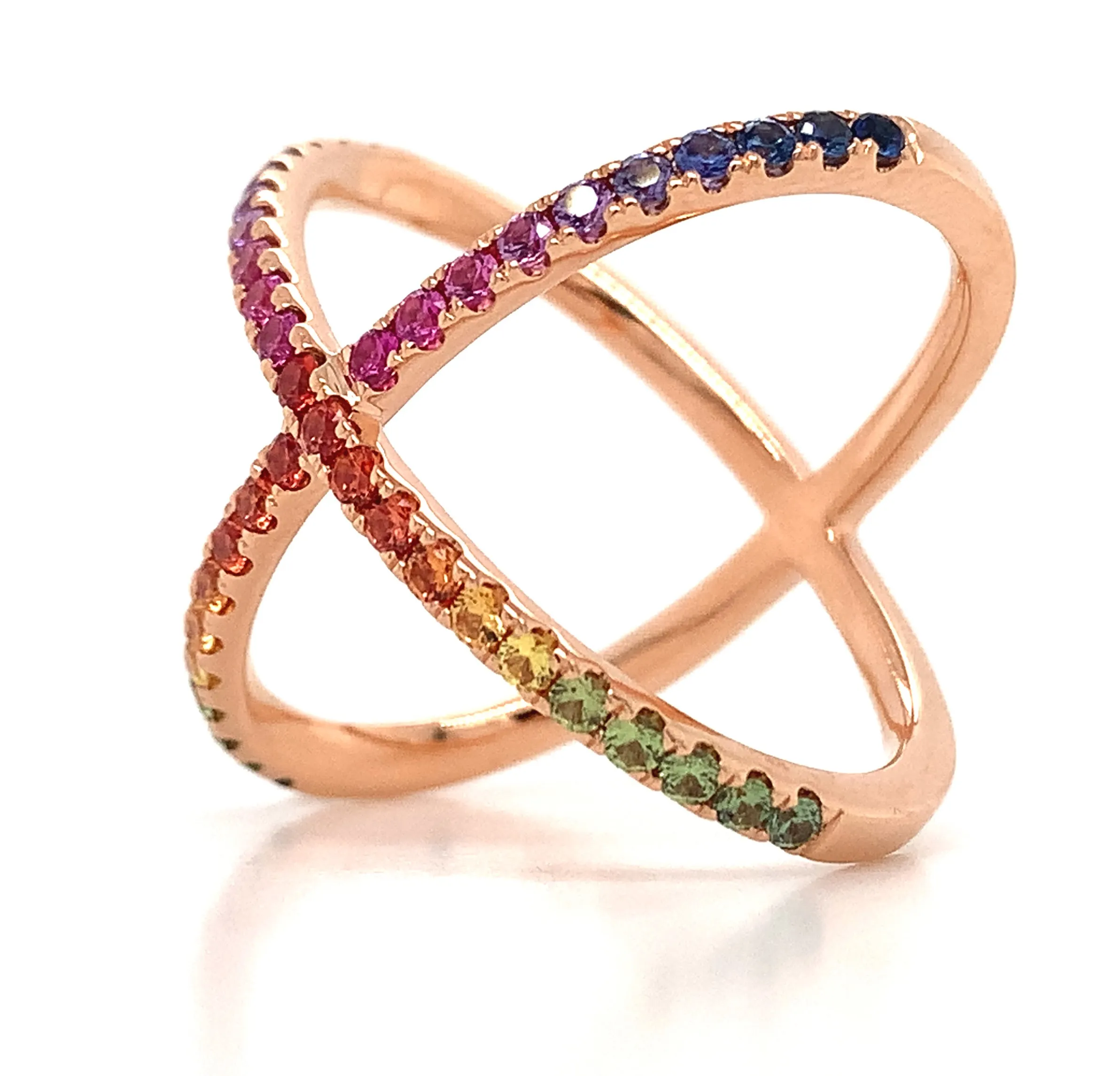 0.72carat Rainbow Sapphire  Criss-Cross Rose Gold Ring