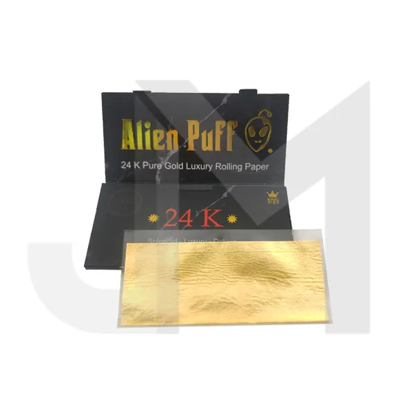 12 Alien Puff Black & Gold King Size 24K Gold Rolling Papers ( HP175AP )