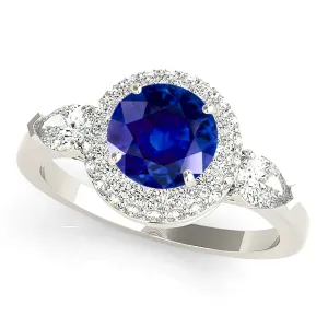 1.35 ct. Genuine Blue Sapphire Pave Set Halo Ring