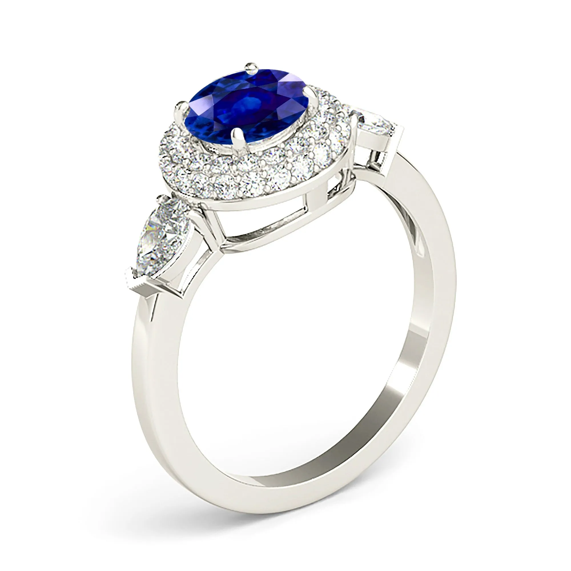 1.35 ct. Genuine Blue Sapphire Pave Set Halo Ring