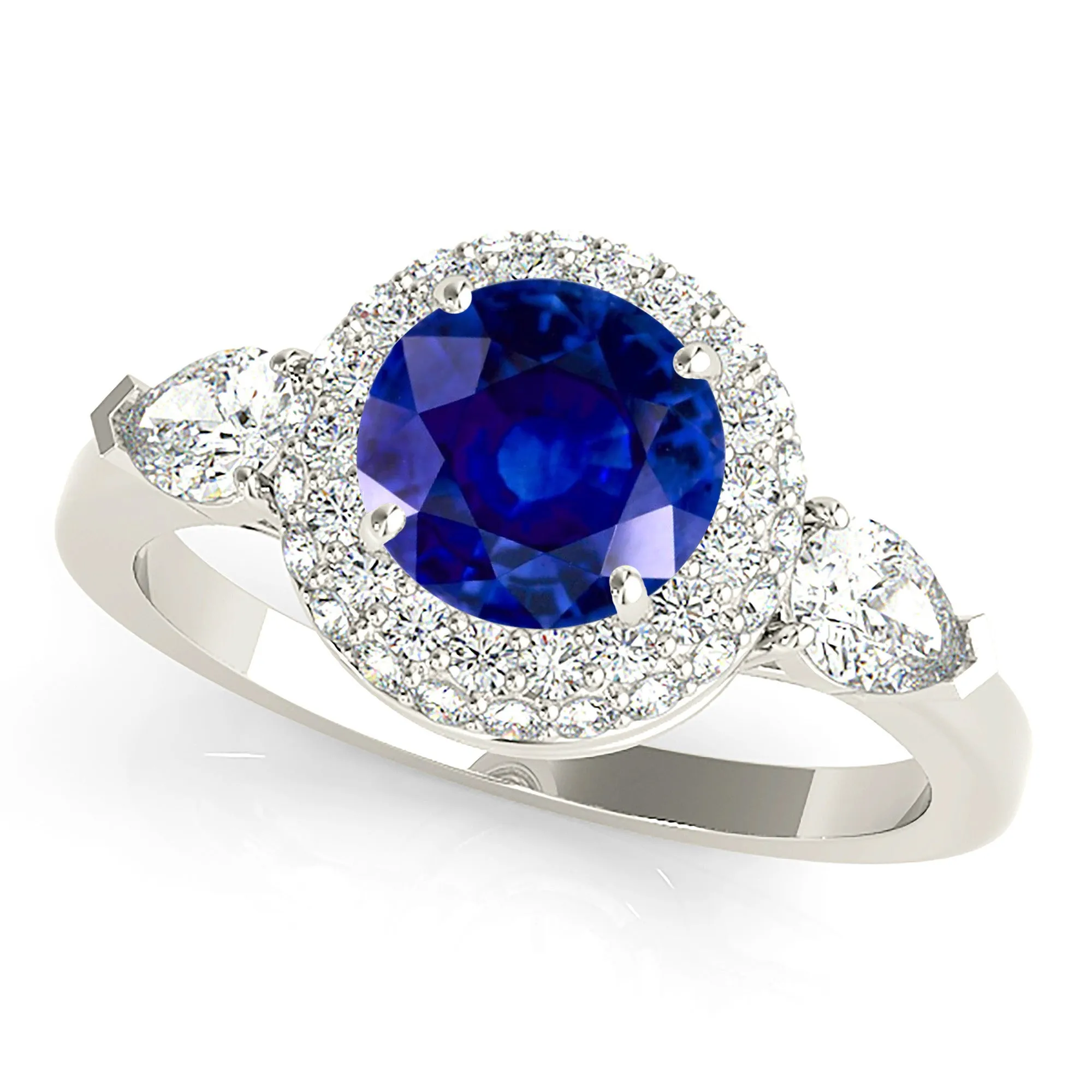 1.35 ct. Genuine Blue Sapphire Pave Set Halo Ring
