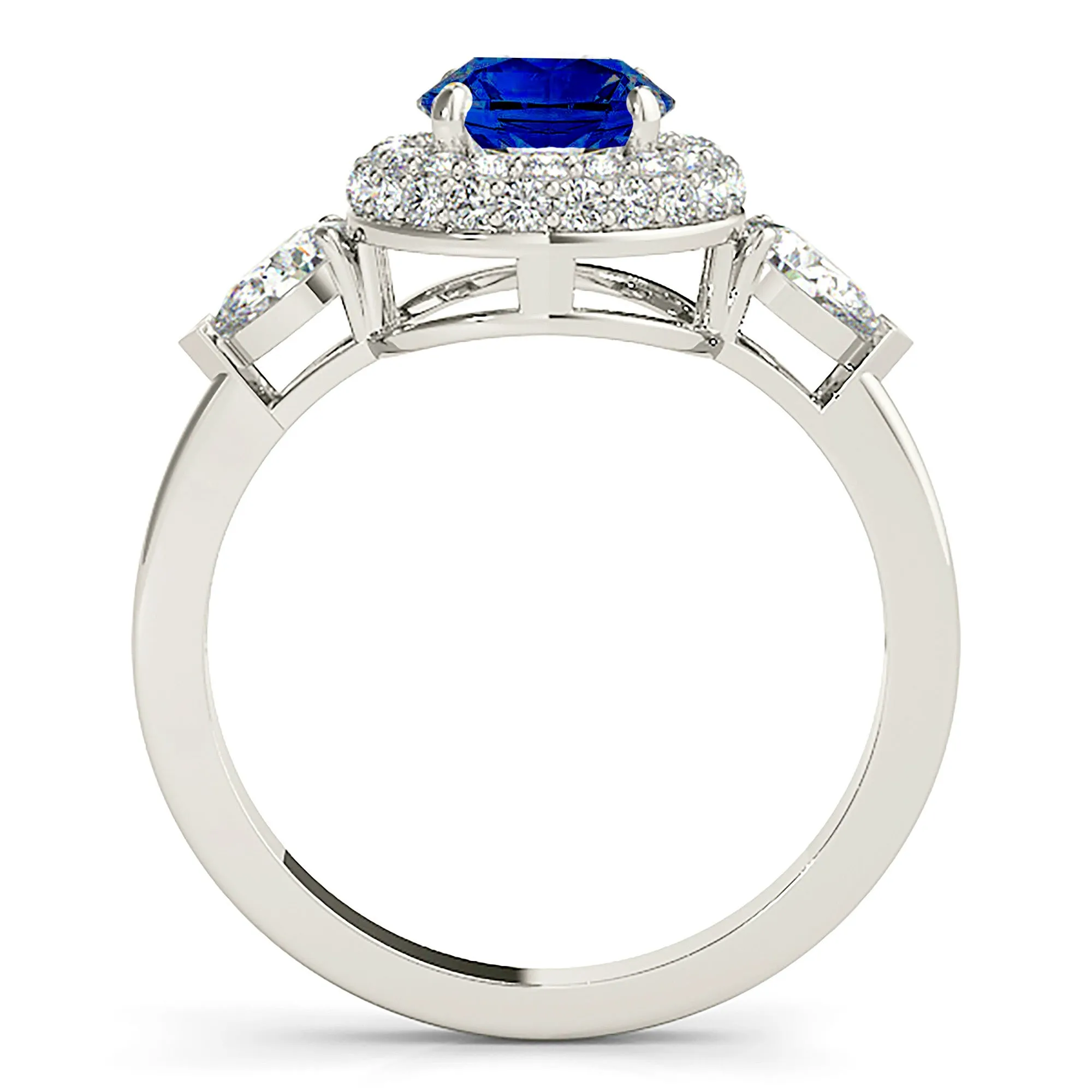 1.35 ct. Genuine Blue Sapphire Pave Set Halo Ring