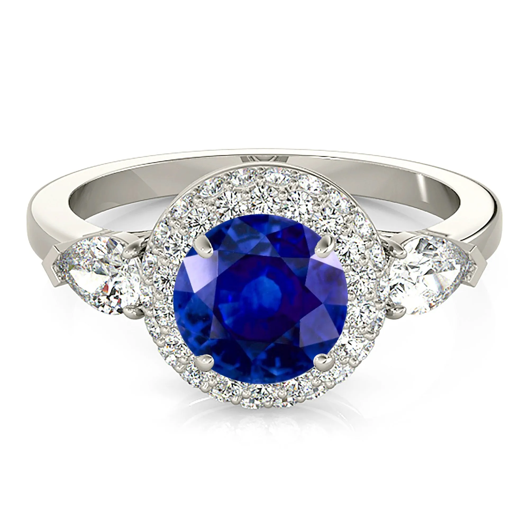 1.35 ct. Genuine Blue Sapphire Pave Set Halo Ring