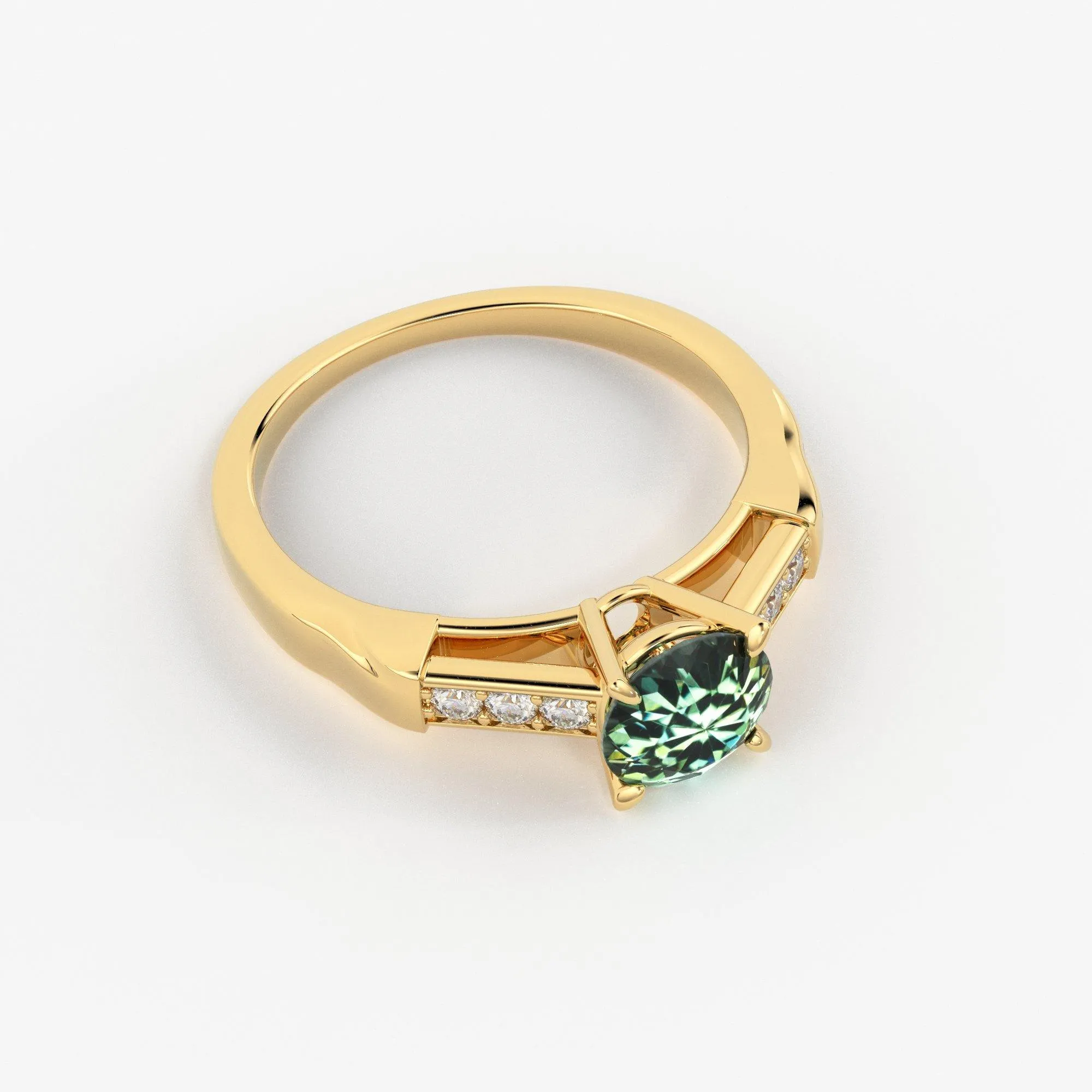 1.412 Carat Round Cut Green Sapphire Luxury Ring / Unique White Gold Sapphire Ring / Engagement Ring / Teal Sapphire Diamond Cocktail Ring