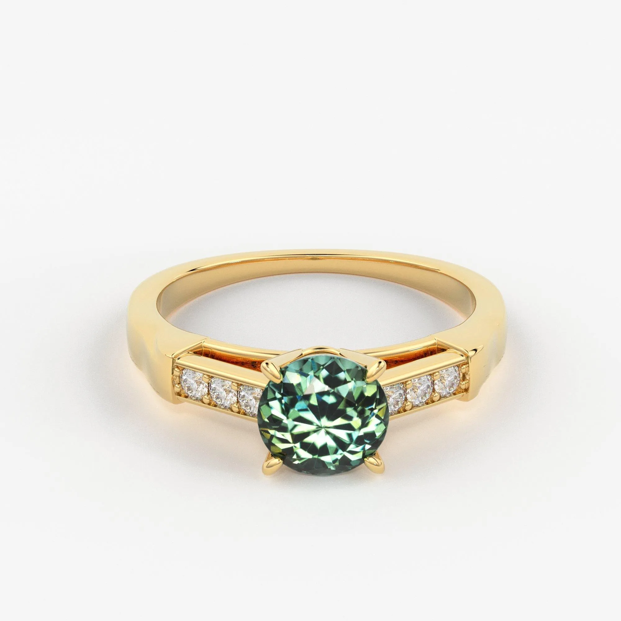 1.412 Carat Round Cut Green Sapphire Luxury Ring / Unique White Gold Sapphire Ring / Engagement Ring / Teal Sapphire Diamond Cocktail Ring