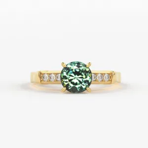 1.412 Carat Round Cut Green Sapphire Luxury Ring / Unique White Gold Sapphire Ring / Engagement Ring / Teal Sapphire Diamond Cocktail Ring
