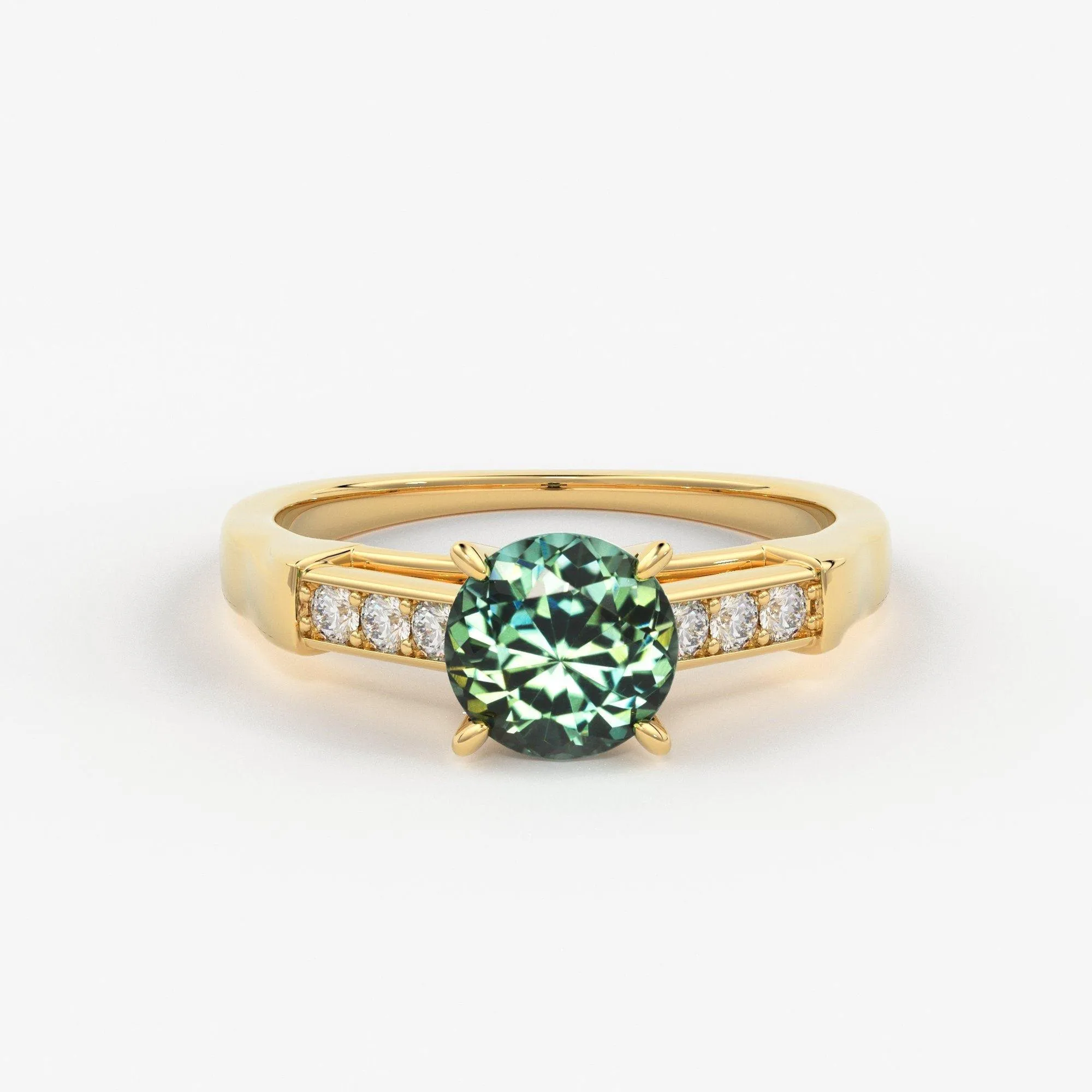 1.412 Carat Round Cut Green Sapphire Luxury Ring / Unique White Gold Sapphire Ring / Engagement Ring / Teal Sapphire Diamond Cocktail Ring