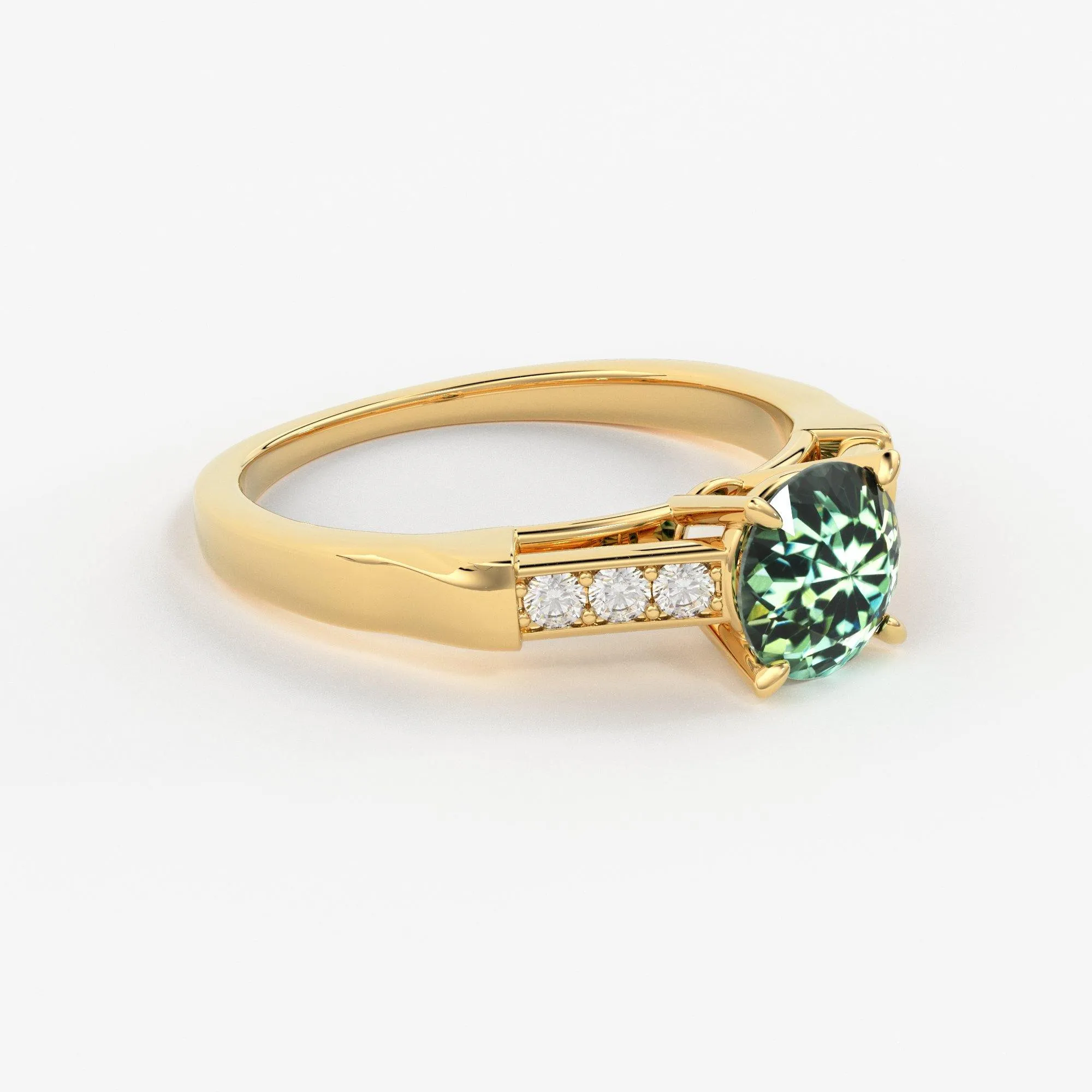1.412 Carat Round Cut Green Sapphire Luxury Ring / Unique White Gold Sapphire Ring / Engagement Ring / Teal Sapphire Diamond Cocktail Ring