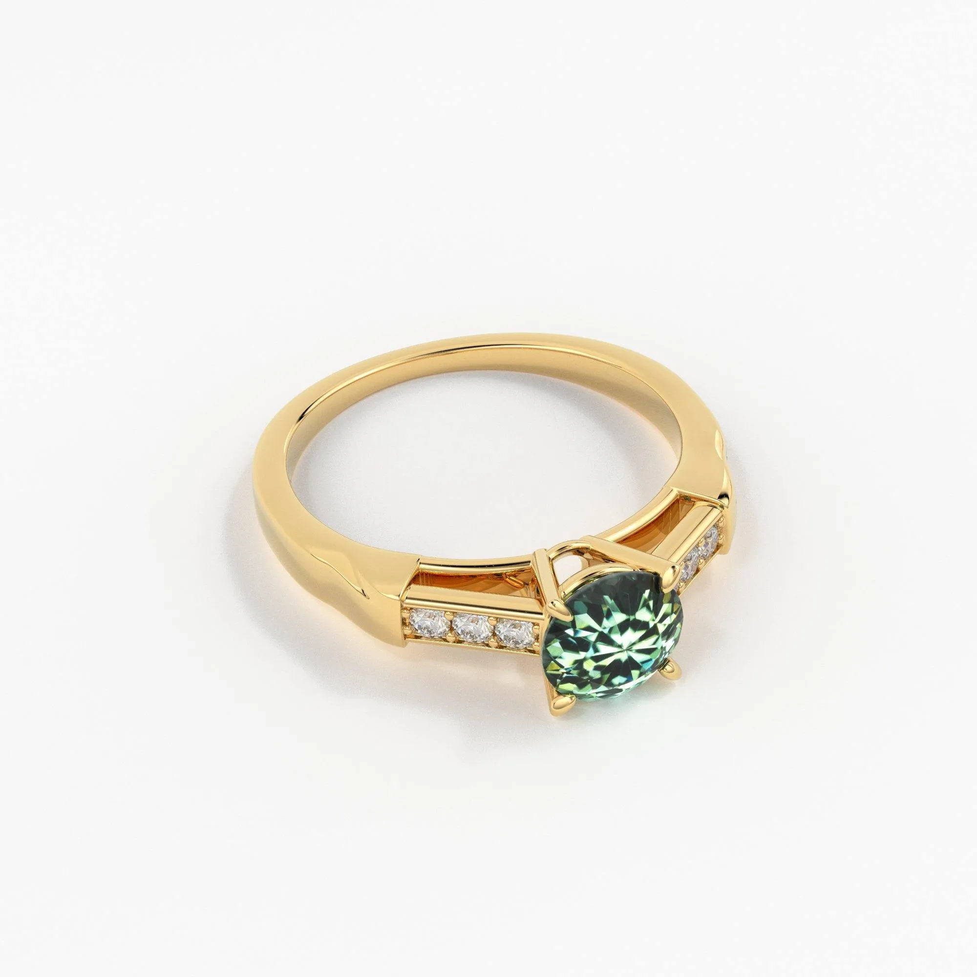 1.412 Carat Round Cut Green Sapphire Luxury Ring / Unique White Gold Sapphire Ring / Engagement Ring / Teal Sapphire Diamond Cocktail Ring