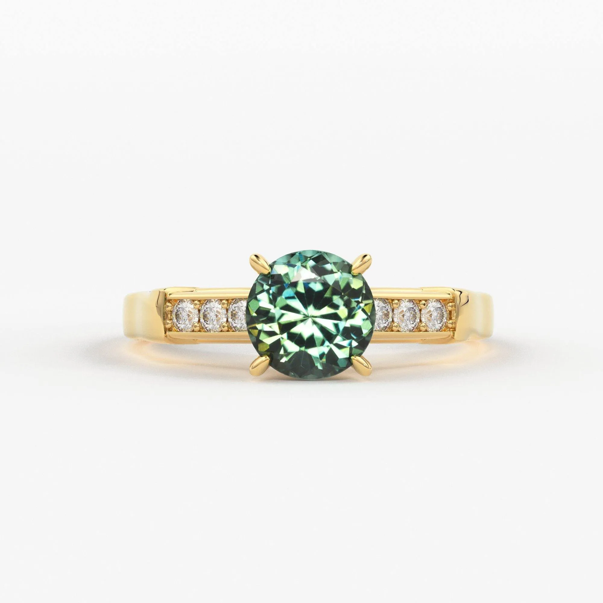 1.412 Carat Round Cut Green Sapphire Luxury Ring / Unique White Gold Sapphire Ring / Engagement Ring / Teal Sapphire Diamond Cocktail Ring