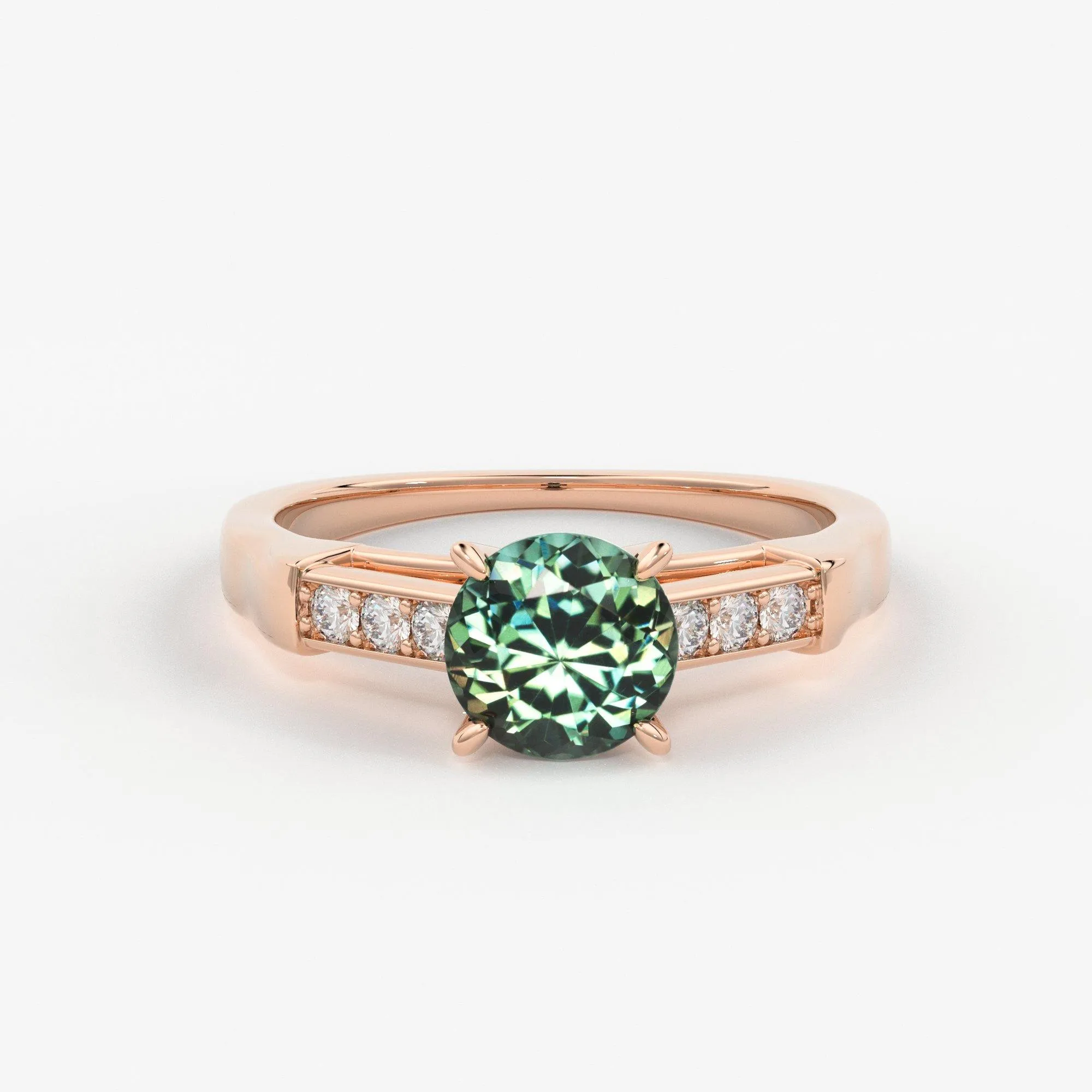 1.412 Carat Round Cut Green Sapphire Luxury Ring / Unique White Gold Sapphire Ring / Engagement Ring / Teal Sapphire Diamond Cocktail Ring