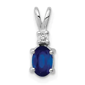 14k White Gold Oval Sapphire Diamond Pendant
