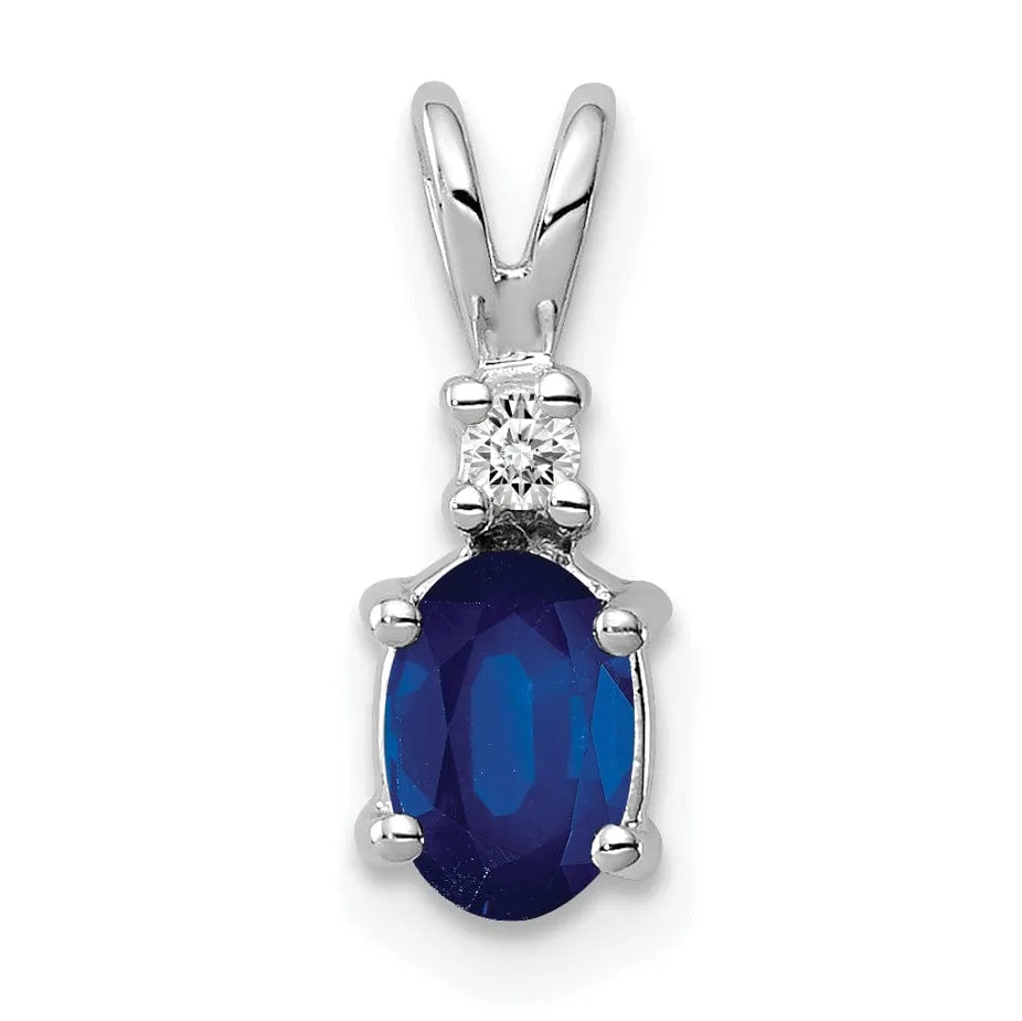 14k White Gold Oval Sapphire Diamond Pendant