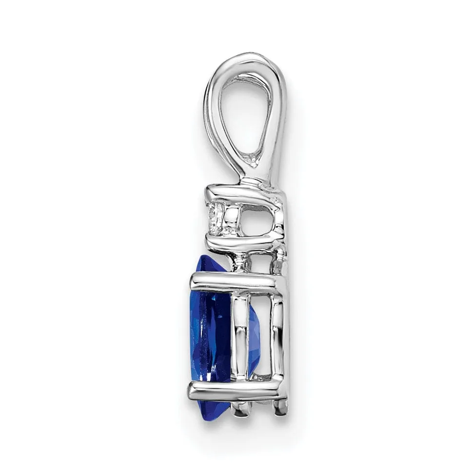 14k White Gold Oval Sapphire Diamond Pendant