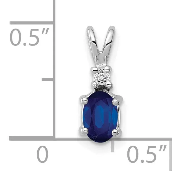 14k White Gold Oval Sapphire Diamond Pendant