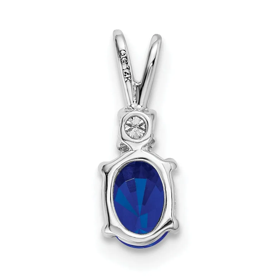 14k White Gold Oval Sapphire Diamond Pendant