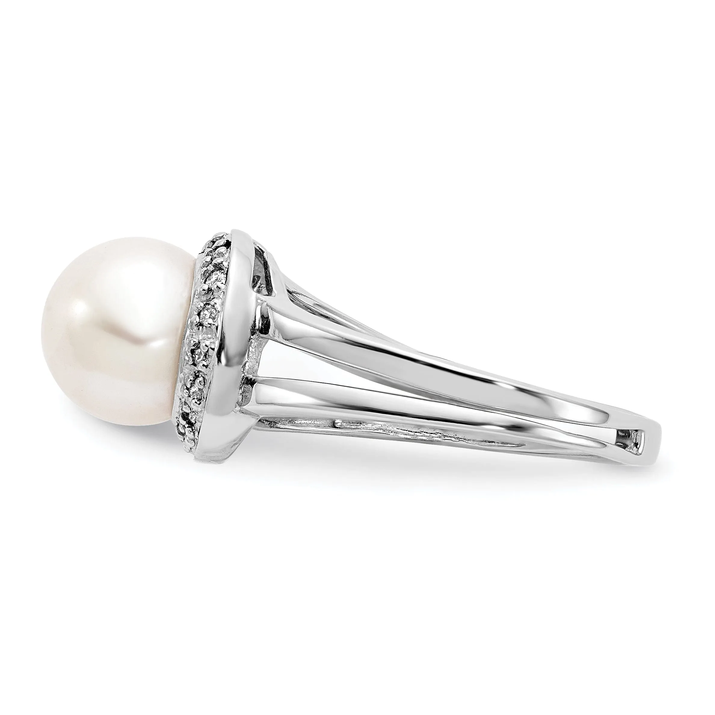 14k White Gold Pearl Diamond Ring