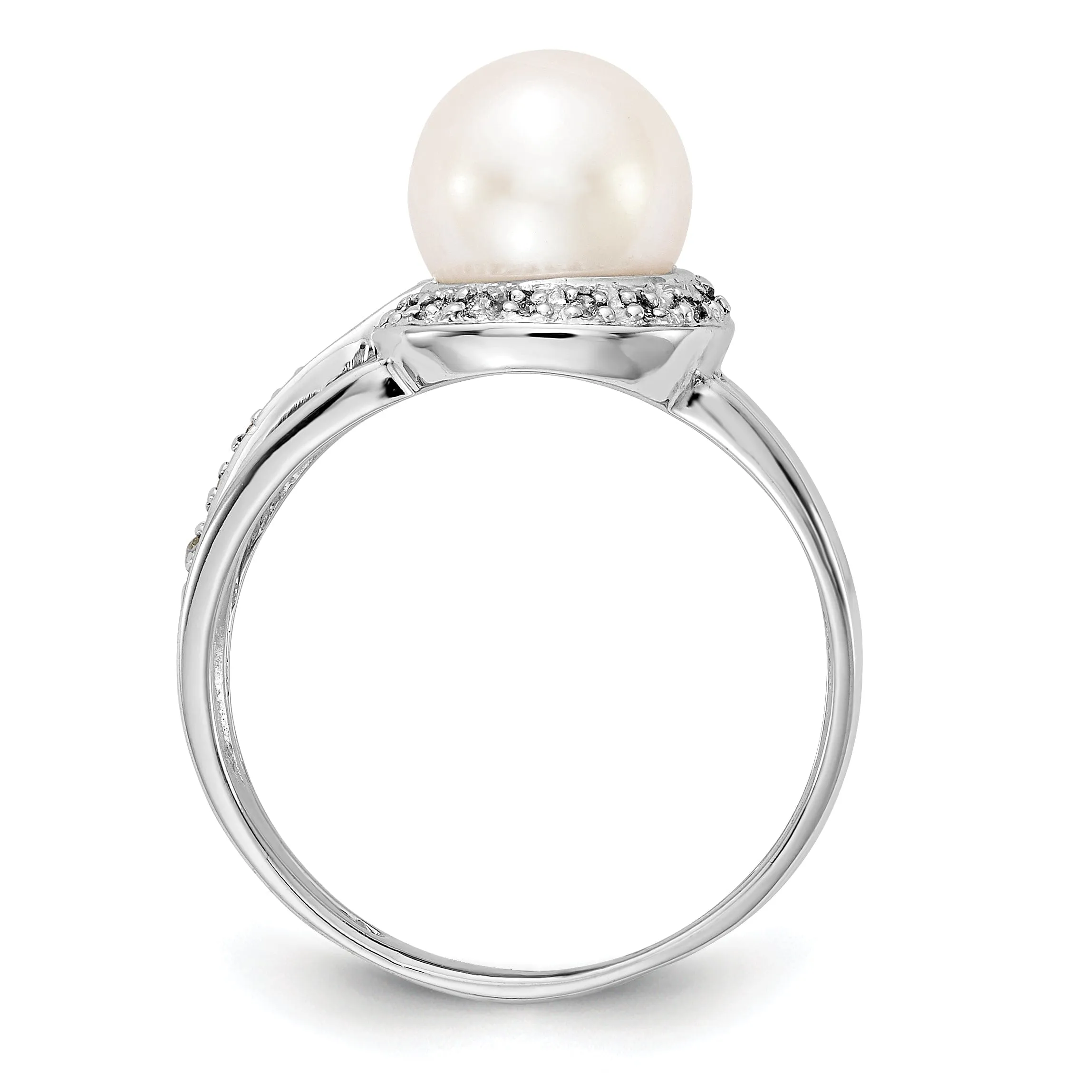 14k White Gold Pearl Diamond Ring