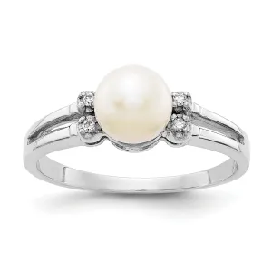14k White Gold Pearl Diamond Ring