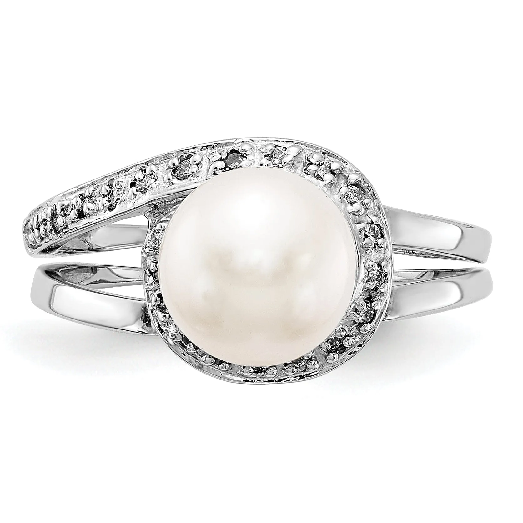 14k White Gold Pearl Diamond Ring
