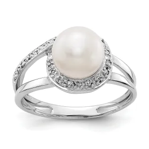 14k White Gold Pearl Diamond Ring