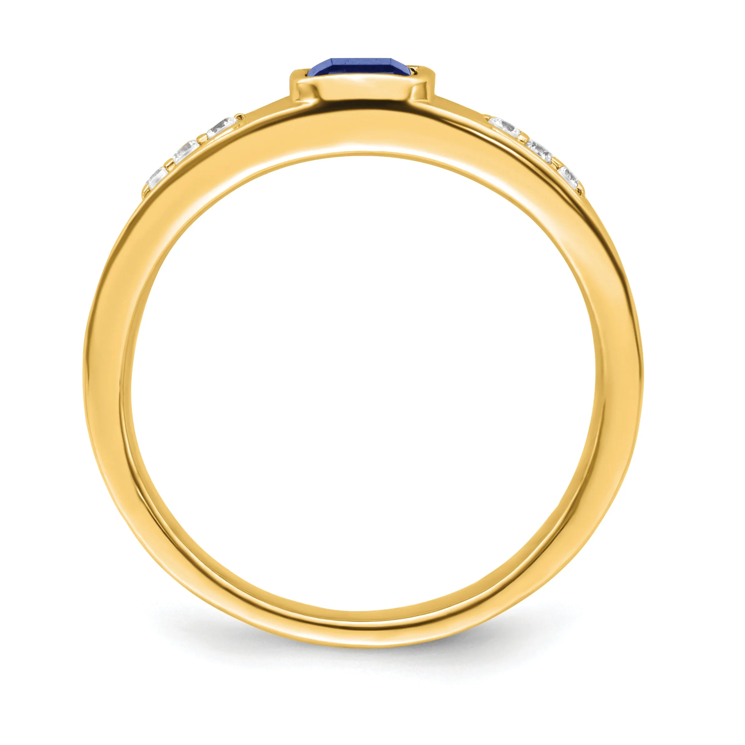 14k Yellow Gold Created Sapphire Stone Diamond Mens Ring.