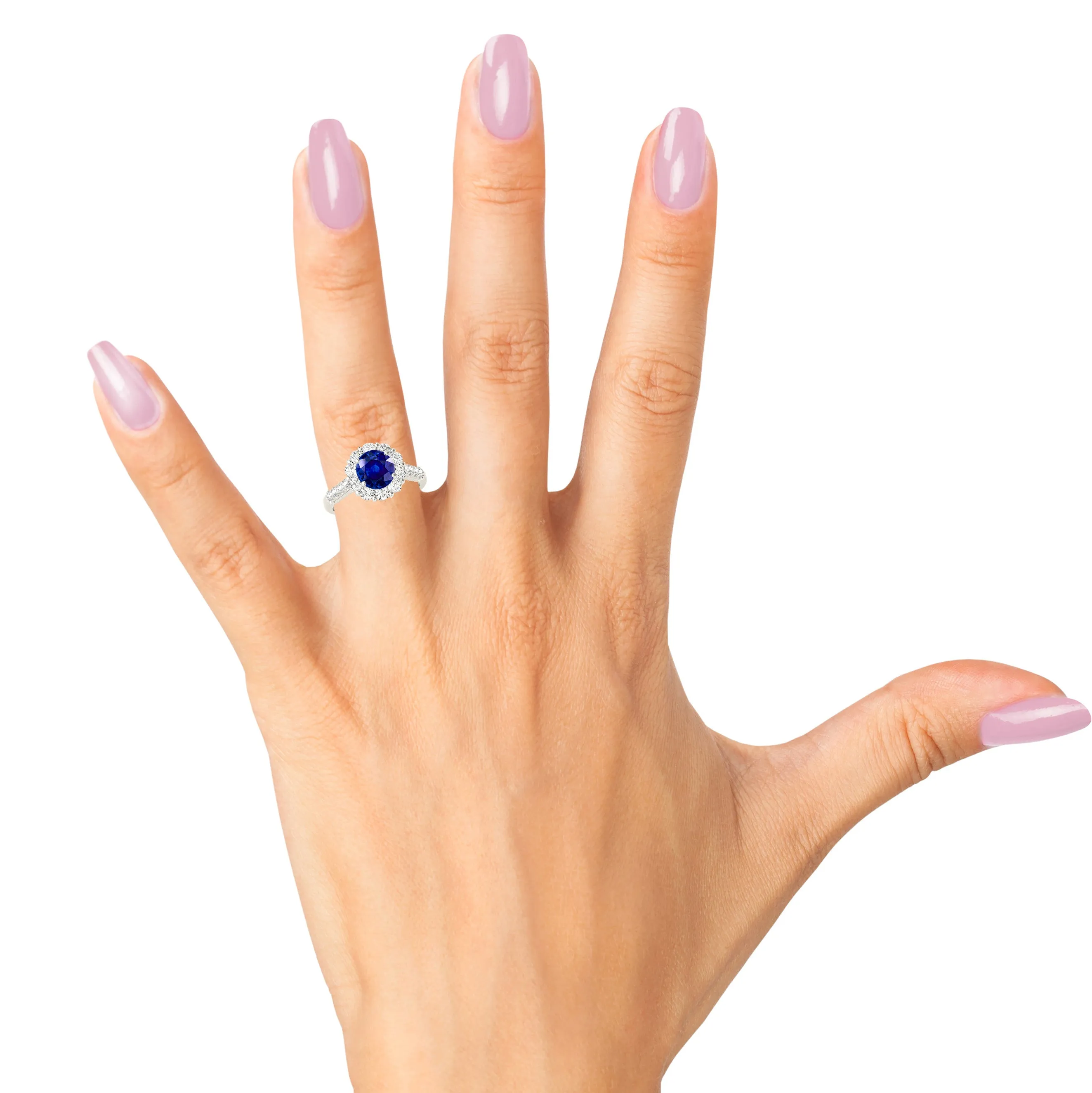 1.80 ct. Genuine Blue Sapphire Halo Ring with 1.00 ctw. Side Diamonds