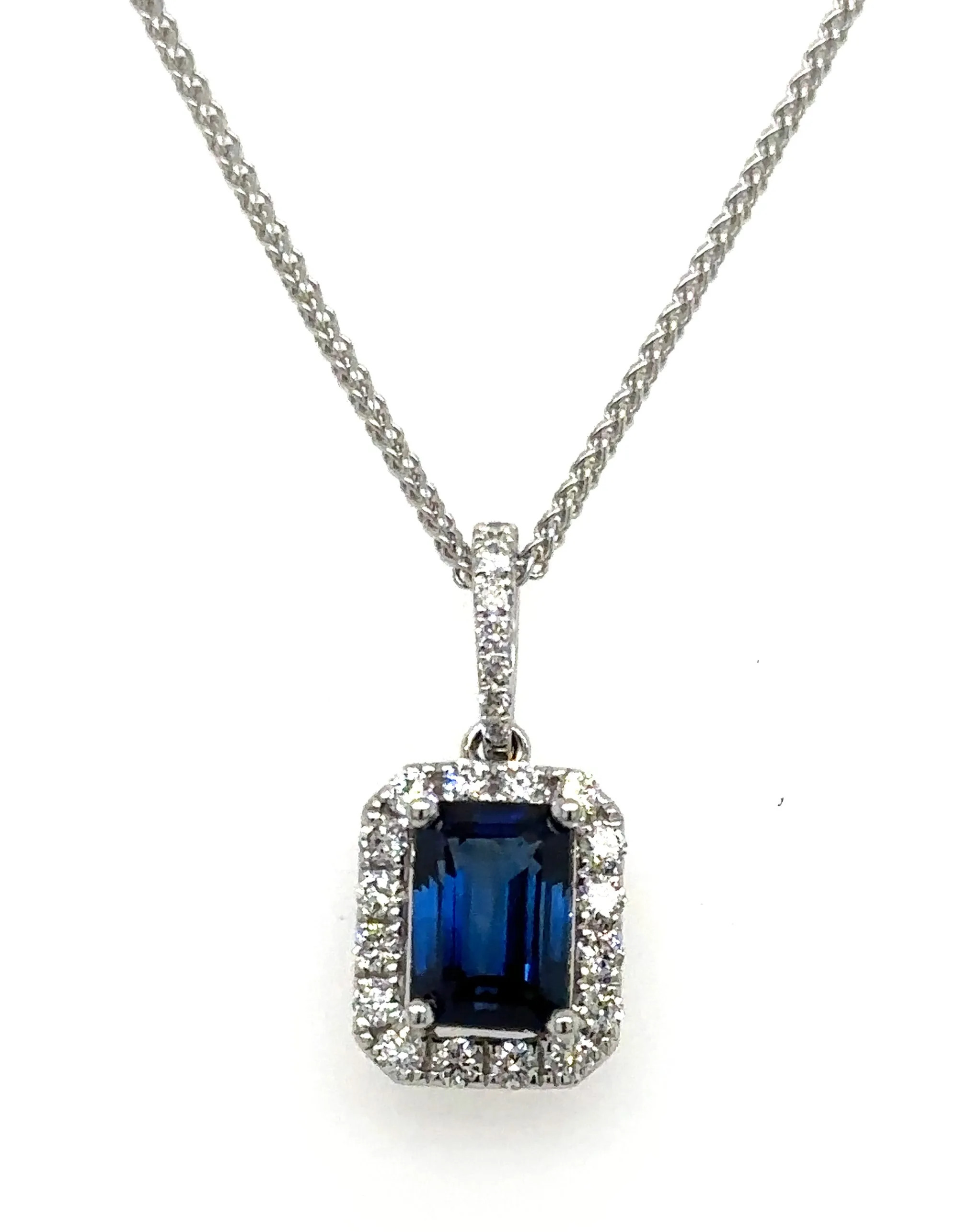 1.85carat Diamond Blue Baguette-cut Sapphire Pendant Necklace