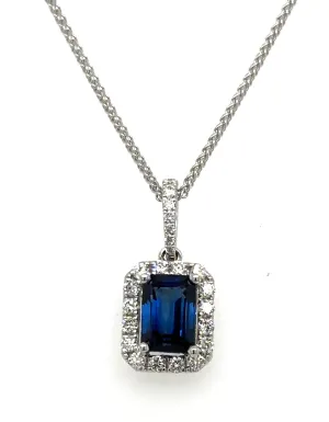 1.85carat Diamond Blue Baguette-cut Sapphire Pendant Necklace
