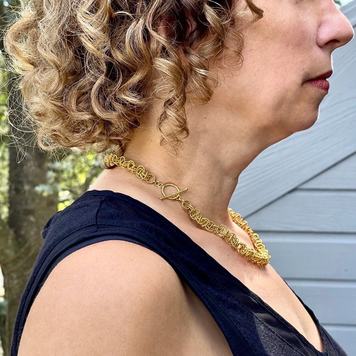 18.5" Handcrafted 24K Gold Vermeil 10mm Saturn Necklace with Toggle Clasp