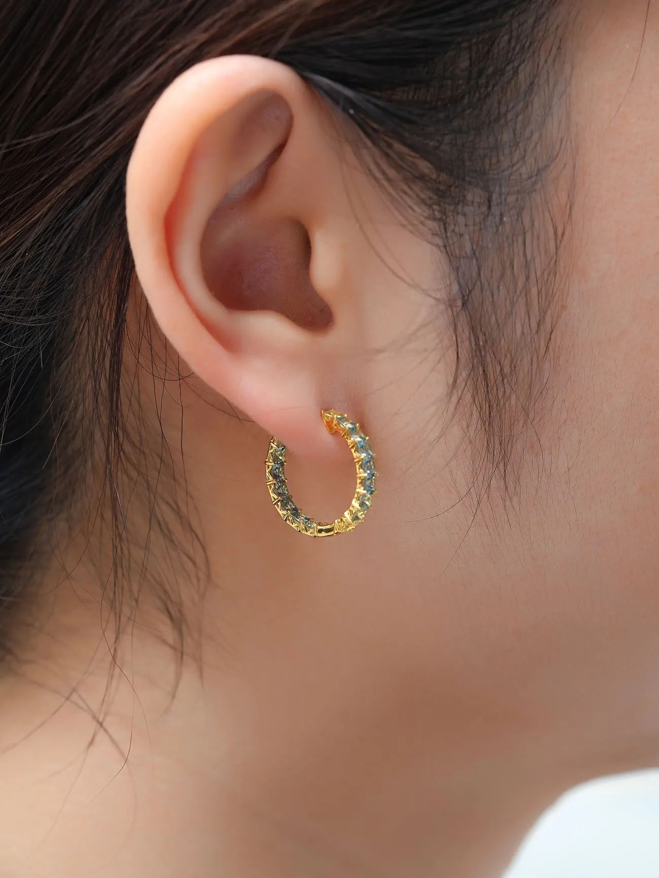 18k Gold Custom Cushion Cut Large Hoop Earrings