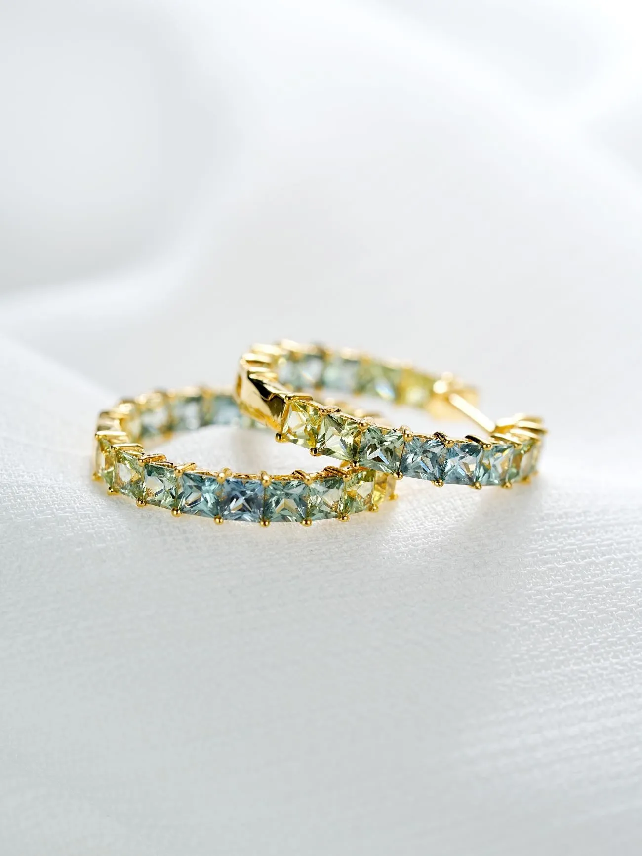 18k Gold Custom Cushion Cut Large Hoop Earrings