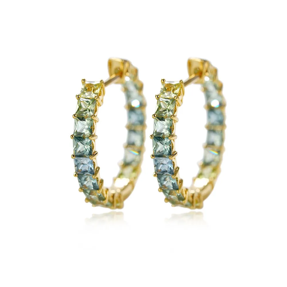 18k Gold Custom Cushion Cut Large Hoop Earrings
