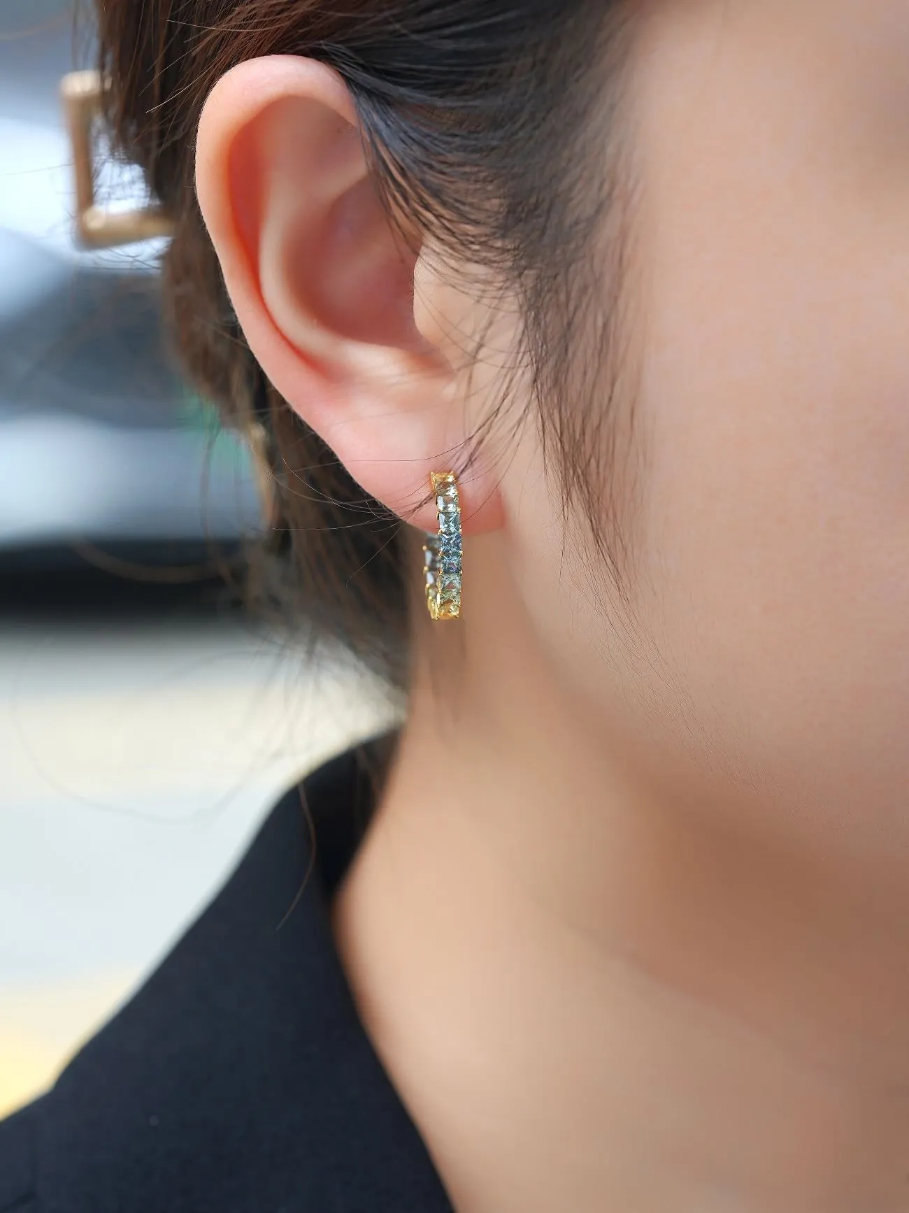 18k Gold Custom Cushion Cut Large Hoop Earrings