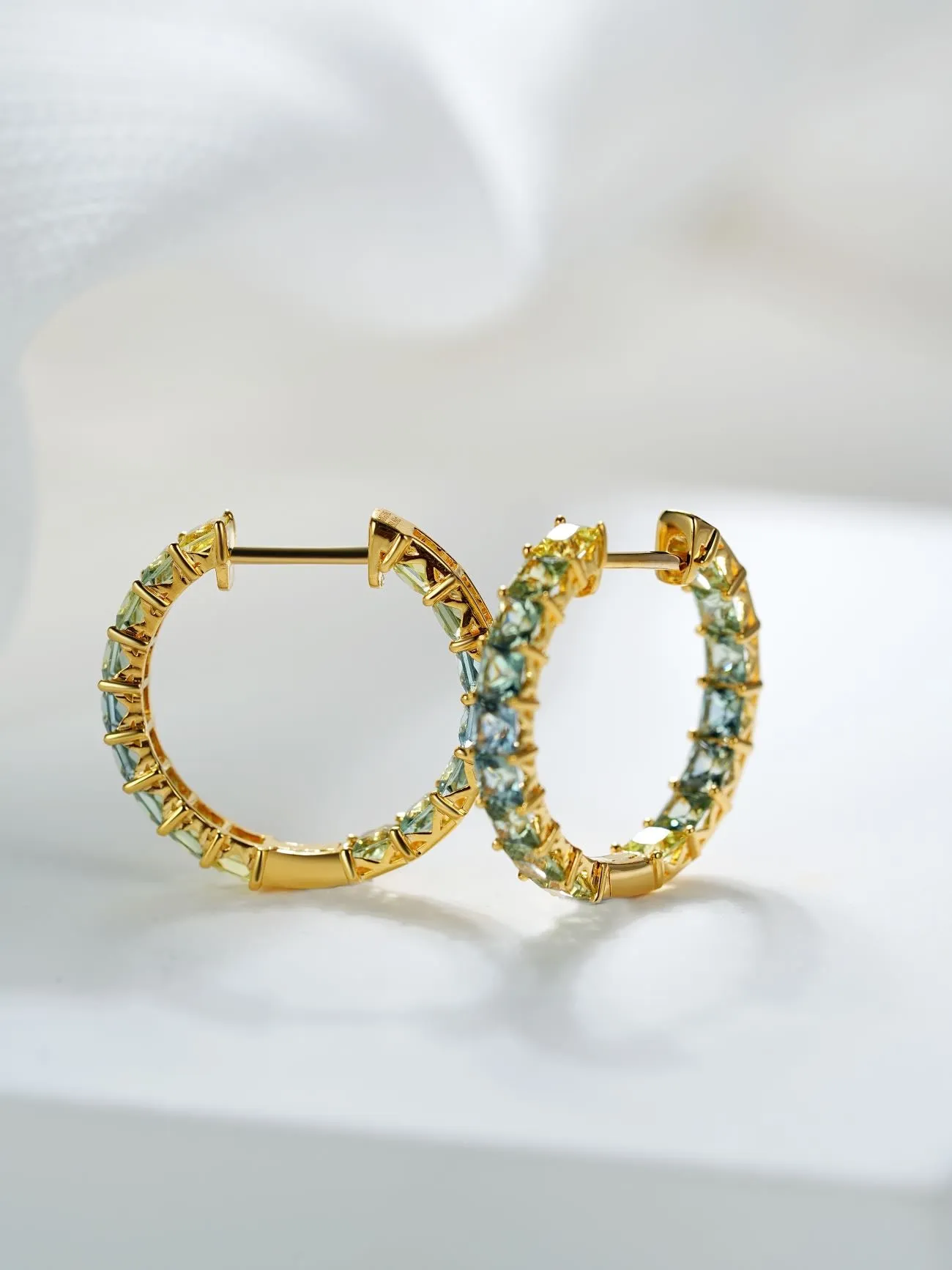 18k Gold Custom Cushion Cut Large Hoop Earrings