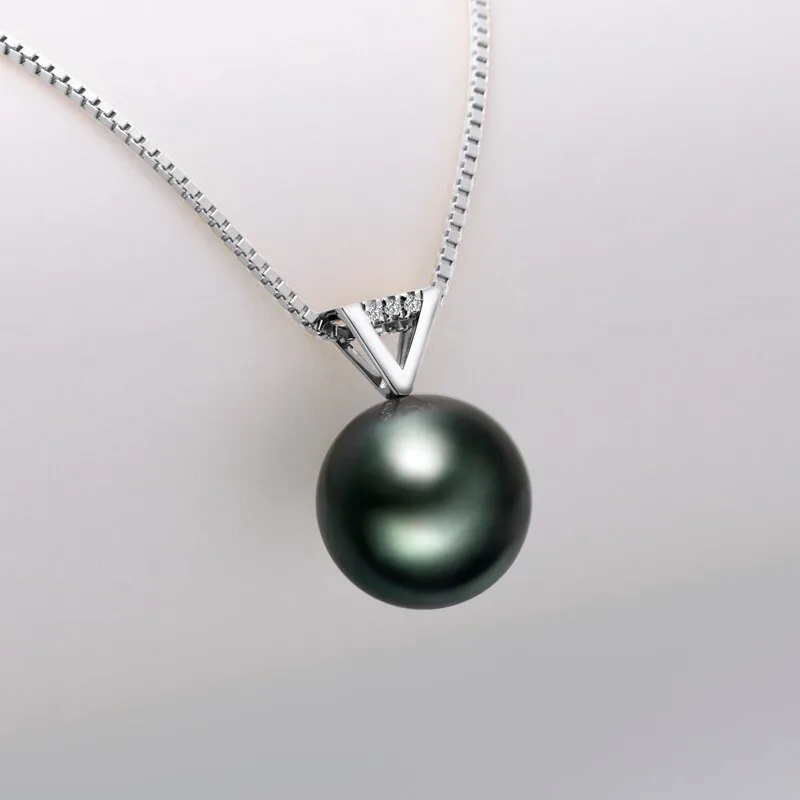 18k Solid Gold Black Pearl Pendant Necklace