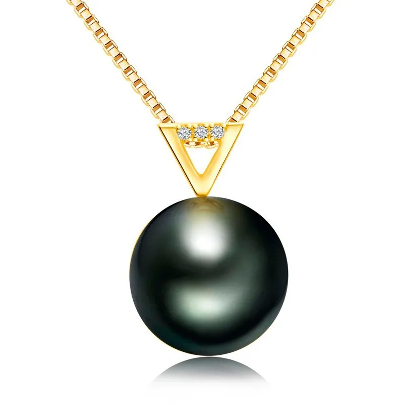 18k Solid Gold Black Pearl Pendant Necklace