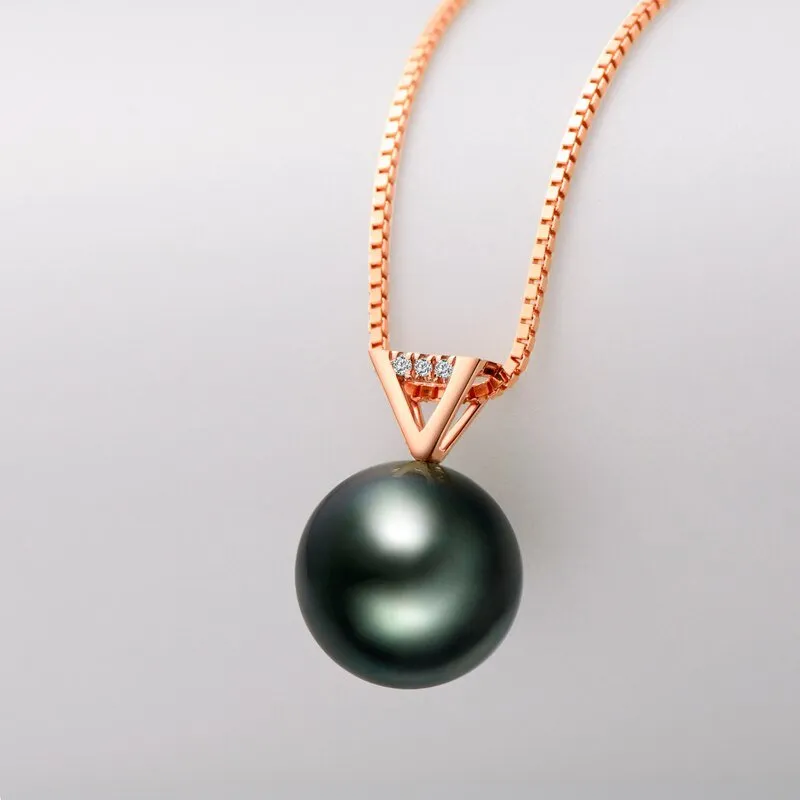 18k Solid Gold Black Pearl Pendant Necklace