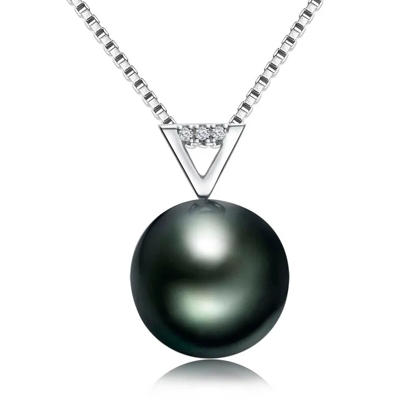 18k Solid Gold Black Pearl Pendant Necklace