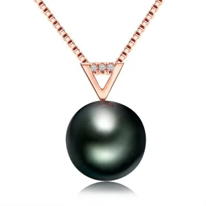 18k Solid Gold Black Pearl Pendant Necklace