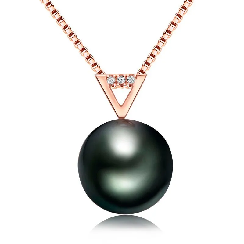 18k Solid Gold Black Pearl Pendant Necklace
