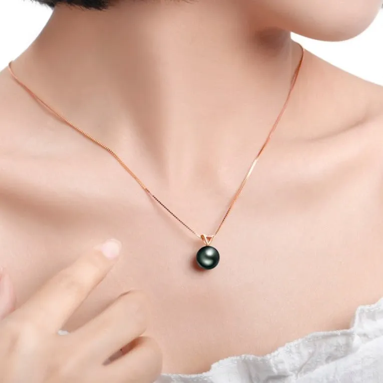 18k Solid Gold Black Pearl Pendant Necklace
