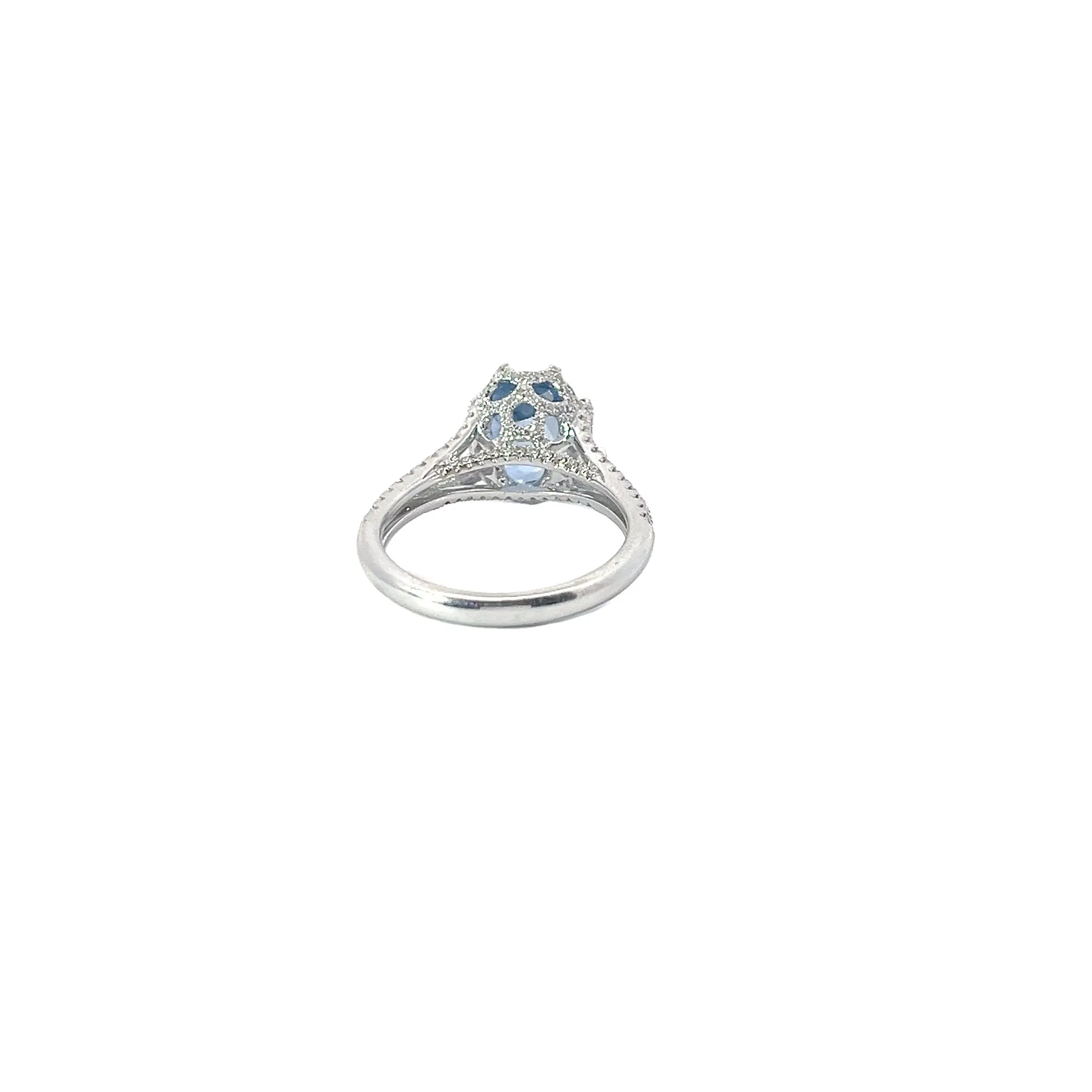 18k white Gold 4.14ct Cushion Blue Sapphire No Heat and .65ct Round Diamond ring Certified By GIA #2235097997