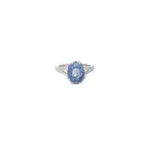 18k white Gold 4.14ct Cushion Blue Sapphire No Heat and .65ct Round Diamond ring Certified By GIA #2235097997