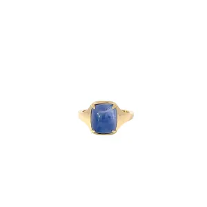 18K YELLOW GOLD 6.92CT PYRAMID CUSHION CABOCHON SAPPHIRE SIGNET RING