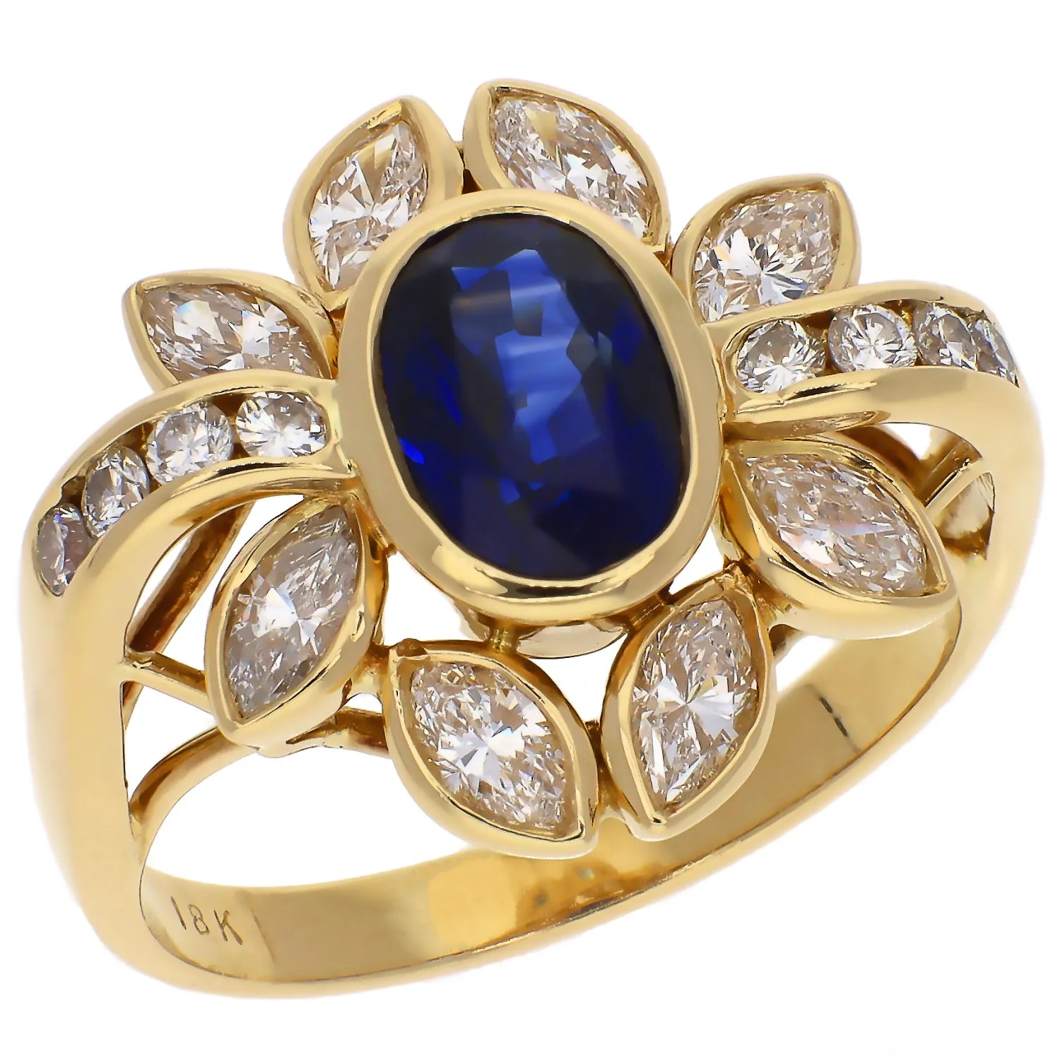 18K Yellow Gold Sapphire and Diamond Ring