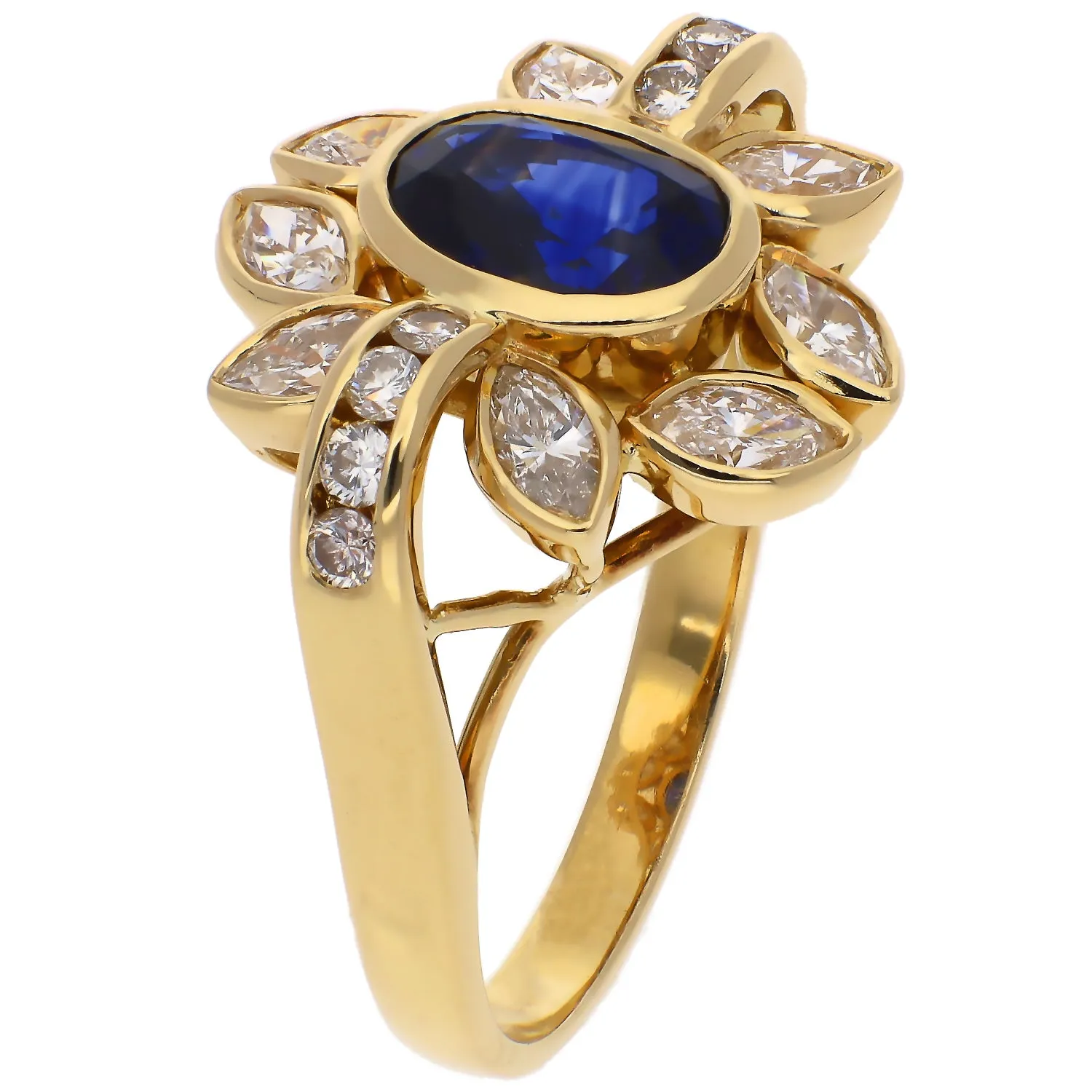 18K Yellow Gold Sapphire and Diamond Ring